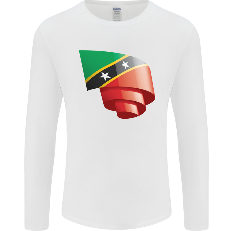Curled Saint Kitts and Nevis Flag Day Football Mens Long Sleeve T-Shirt White
