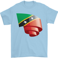 Curled Saint Kitts and Nevis Flag Day Football Mens T-Shirt 100% Cotton Light Blue