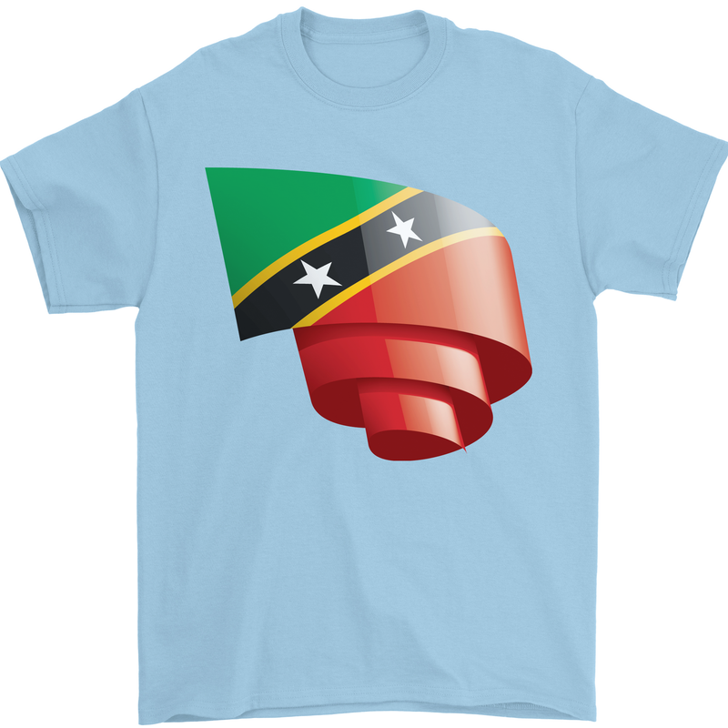 Curled Saint Kitts and Nevis Flag Day Football Mens T-Shirt 100% Cotton Light Blue
