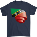 Curled Saint Kitts and Nevis Flag Day Football Mens T-Shirt 100% Cotton Navy Blue