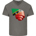 Curled Saint Kitts and Nevis Flag Day Football Mens V-Neck Cotton T-Shirt Charcoal