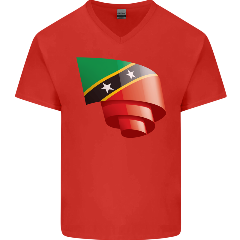 Curled Saint Kitts and Nevis Flag Day Football Mens V-Neck Cotton T-Shirt Red