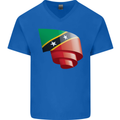 Curled Saint Kitts and Nevis Flag Day Football Mens V-Neck Cotton T-Shirt Royal Blue