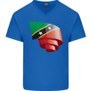Curled Saint Kitts and Nevis Flag Day Football Mens V-Neck Cotton T-Shirt Royal Blue