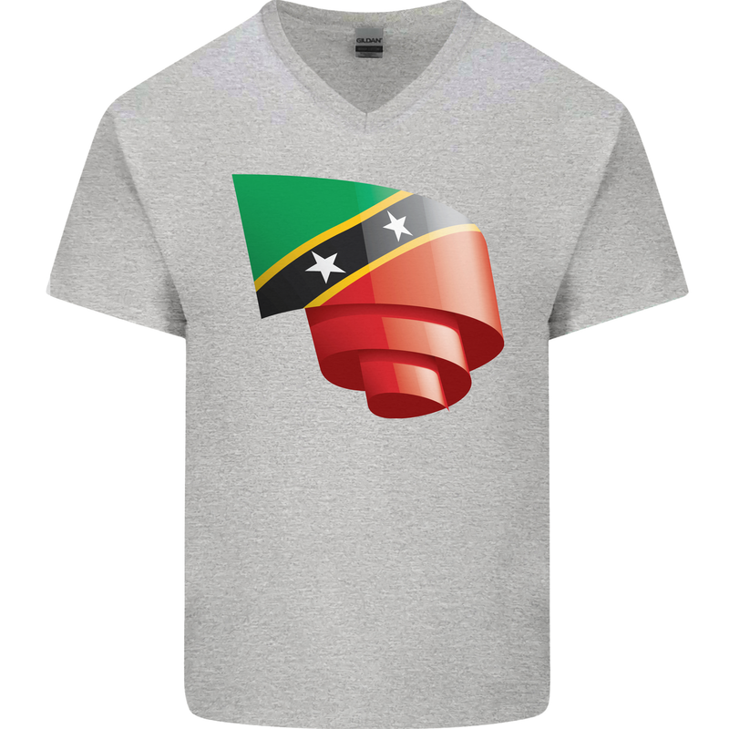 Curled Saint Kitts and Nevis Flag Day Football Mens V-Neck Cotton T-Shirt Sports Grey