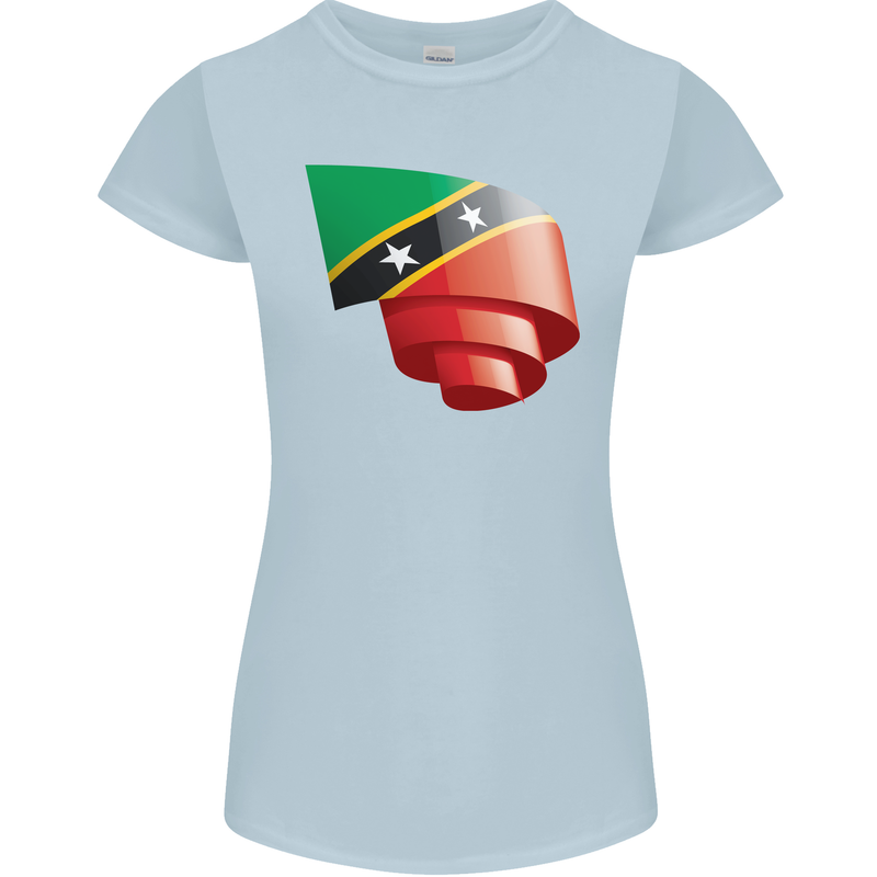 Curled Saint Kitts and Nevis Flag Day Football Womens Petite Cut T-Shirt Light Blue