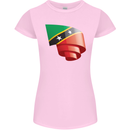 Curled Saint Kitts and Nevis Flag Day Football Womens Petite Cut T-Shirt Light Pink
