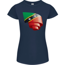Curled Saint Kitts and Nevis Flag Day Football Womens Petite Cut T-Shirt Navy Blue