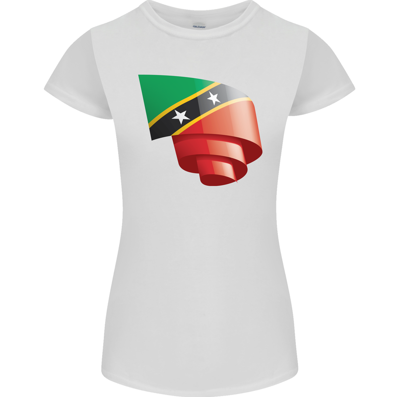 Curled Saint Kitts and Nevis Flag Day Football Womens Petite Cut T-Shirt White