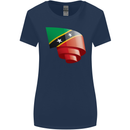 Curled Saint Kitts and Nevis Flag Day Football Womens Wider Cut T-Shirt Navy Blue