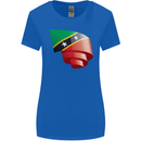 Curled Saint Kitts and Nevis Flag Day Football Womens Wider Cut T-Shirt Royal Blue