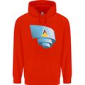 Curled Saint Lucia Flag Lucian Day Football Childrens Kids Hoodie Bright Red