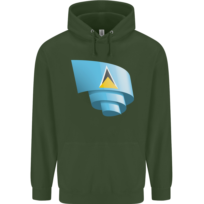 Curled Saint Lucia Flag Lucian Day Football Childrens Kids Hoodie Forest Green