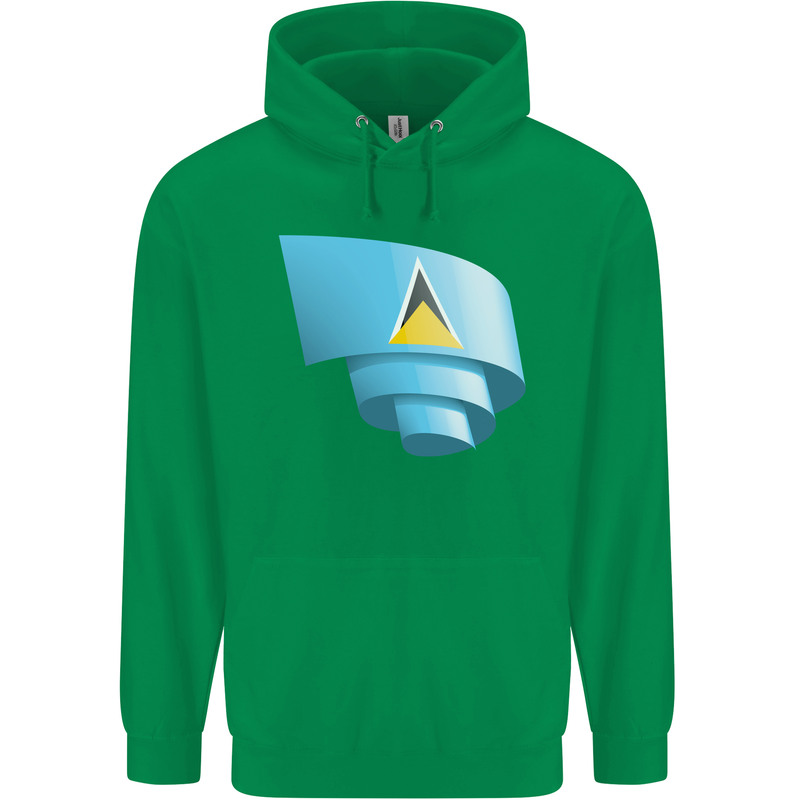 Curled Saint Lucia Flag Lucian Day Football Childrens Kids Hoodie Irish Green