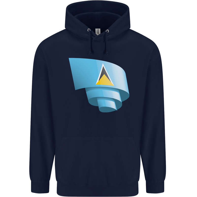 Curled Saint Lucia Flag Lucian Day Football Childrens Kids Hoodie Navy Blue