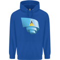 Curled Saint Lucia Flag Lucian Day Football Childrens Kids Hoodie Royal Blue