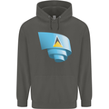 Curled Saint Lucia Flag Lucian Day Football Childrens Kids Hoodie Storm Grey