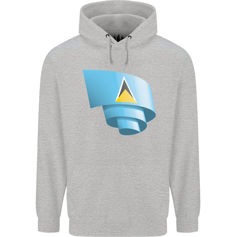 Curled Saint Lucia Flag Lucian Day Football Mens 80% Cotton Hoodie Sports Grey