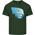 Curled Saint Lucia Flag Lucian Day Football Mens Cotton T-Shirt Tee Top Forest Green