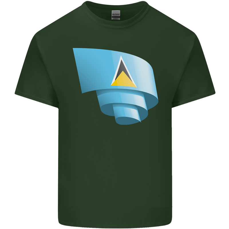 Curled Saint Lucia Flag Lucian Day Football Mens Cotton T-Shirt Tee Top Forest Green