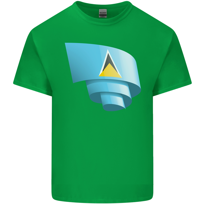 Curled Saint Lucia Flag Lucian Day Football Mens Cotton T-Shirt Tee Top Irish Green