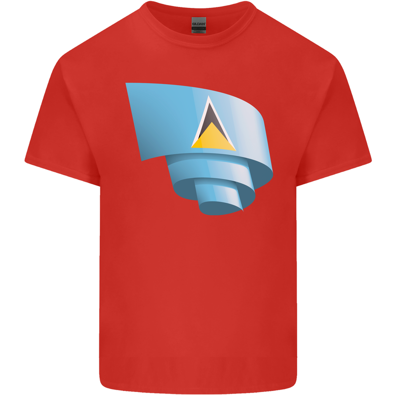 Curled Saint Lucia Flag Lucian Day Football Mens Cotton T-Shirt Tee Top Red
