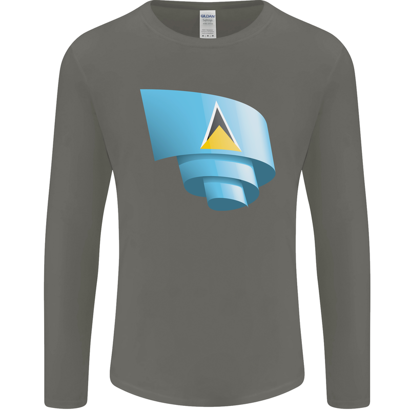 Curled Saint Lucia Flag Lucian Day Football Mens Long Sleeve T-Shirt Charcoal