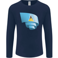Curled Saint Lucia Flag Lucian Day Football Mens Long Sleeve T-Shirt Navy Blue