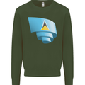 Curled Saint Lucia Flag Lucian Day Football Mens Sweatshirt Jumper Forest Green