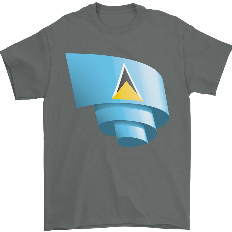 Curled Saint Lucia Flag Lucian Day Football Mens T-Shirt 100% Cotton Charcoal