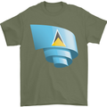 Curled Saint Lucia Flag Lucian Day Football Mens T-Shirt 100% Cotton Military Green