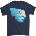 Curled Saint Lucia Flag Lucian Day Football Mens T-Shirt 100% Cotton Navy Blue
