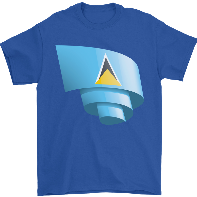 Curled Saint Lucia Flag Lucian Day Football Mens T-Shirt 100% Cotton Royal Blue