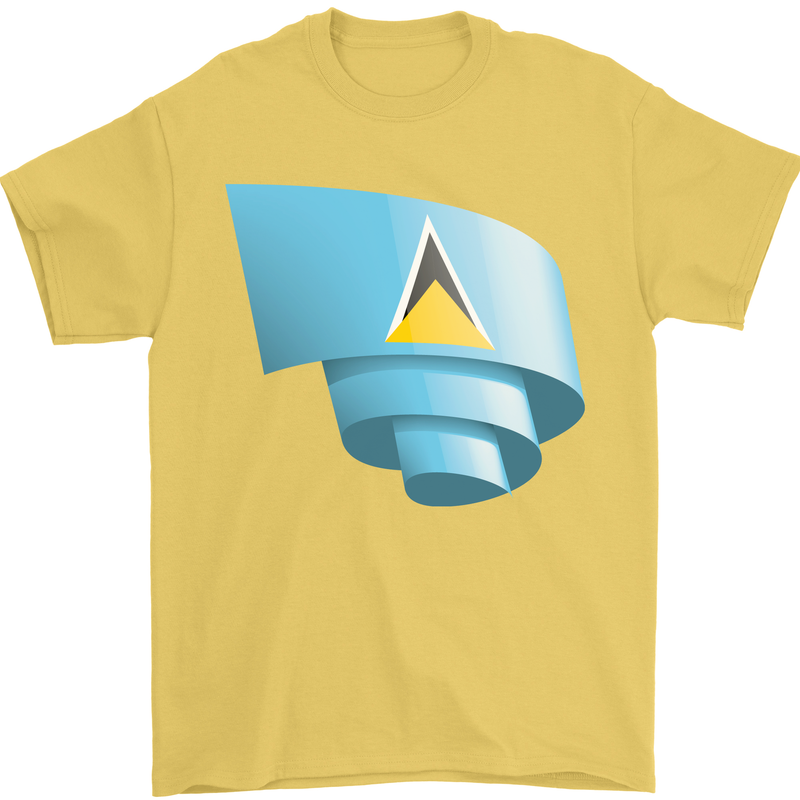 Curled Saint Lucia Flag Lucian Day Football Mens T-Shirt 100% Cotton Yellow