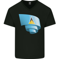 Curled Saint Lucia Flag Lucian Day Football Mens V-Neck Cotton T-Shirt Black