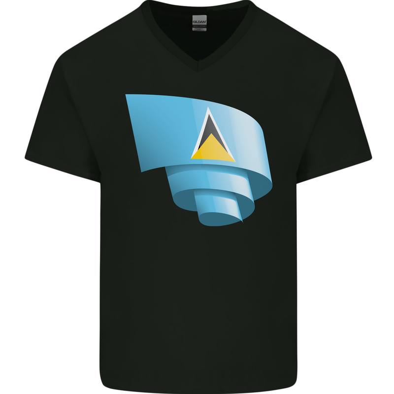 Curled Saint Lucia Flag Lucian Day Football Mens V-Neck Cotton T-Shirt Black