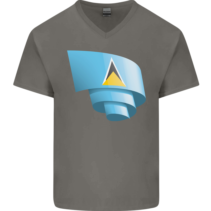 Curled Saint Lucia Flag Lucian Day Football Mens V-Neck Cotton T-Shirt Charcoal