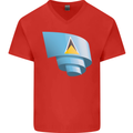 Curled Saint Lucia Flag Lucian Day Football Mens V-Neck Cotton T-Shirt Red