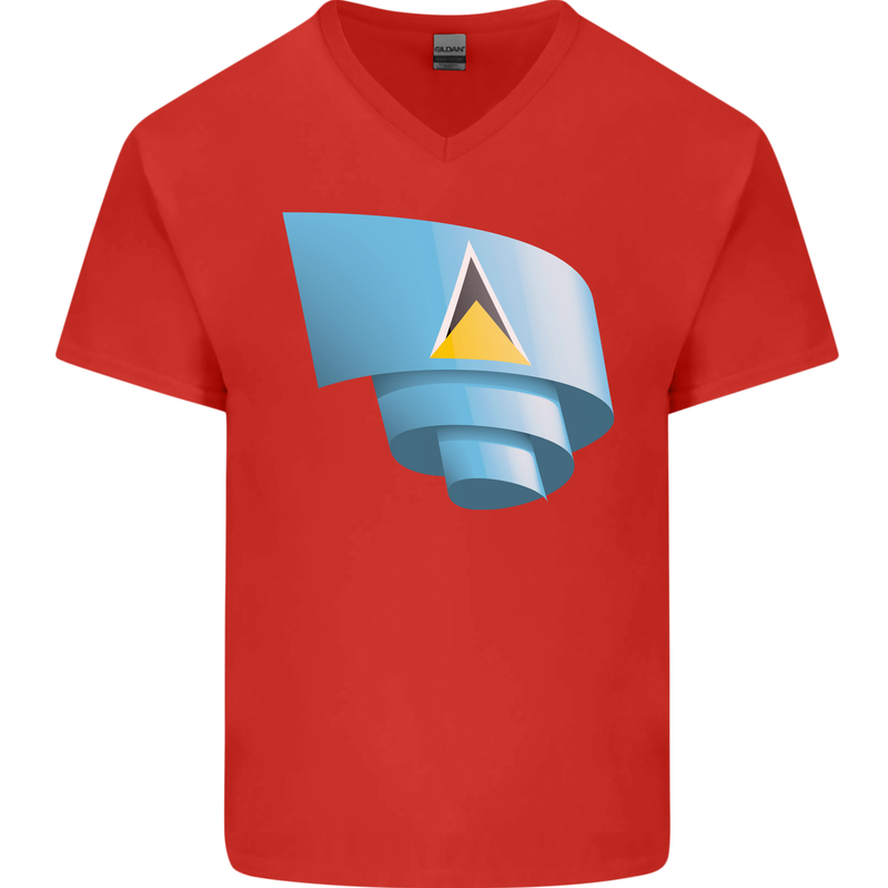 Curled Saint Lucia Flag Lucian Day Football Mens V-Neck Cotton T-Shirt Red