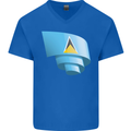 Curled Saint Lucia Flag Lucian Day Football Mens V-Neck Cotton T-Shirt Royal Blue