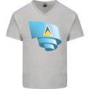 Curled Saint Lucia Flag Lucian Day Football Mens V-Neck Cotton T-Shirt Sports Grey
