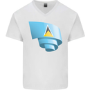Curled Saint Lucia Flag Lucian Day Football Mens V-Neck Cotton T-Shirt White