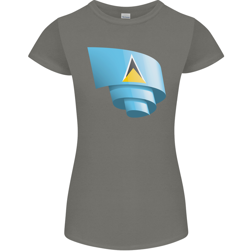 Curled Saint Lucia Flag Lucian Day Football Womens Petite Cut T-Shirt Charcoal