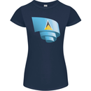 Curled Saint Lucia Flag Lucian Day Football Womens Petite Cut T-Shirt Navy Blue