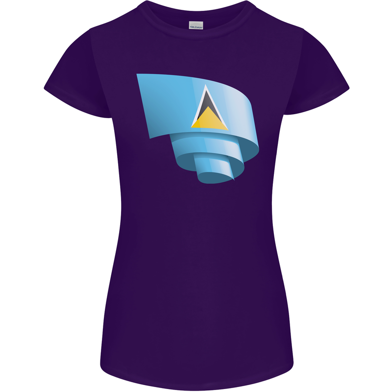 Curled Saint Lucia Flag Lucian Day Football Womens Petite Cut T-Shirt Purple