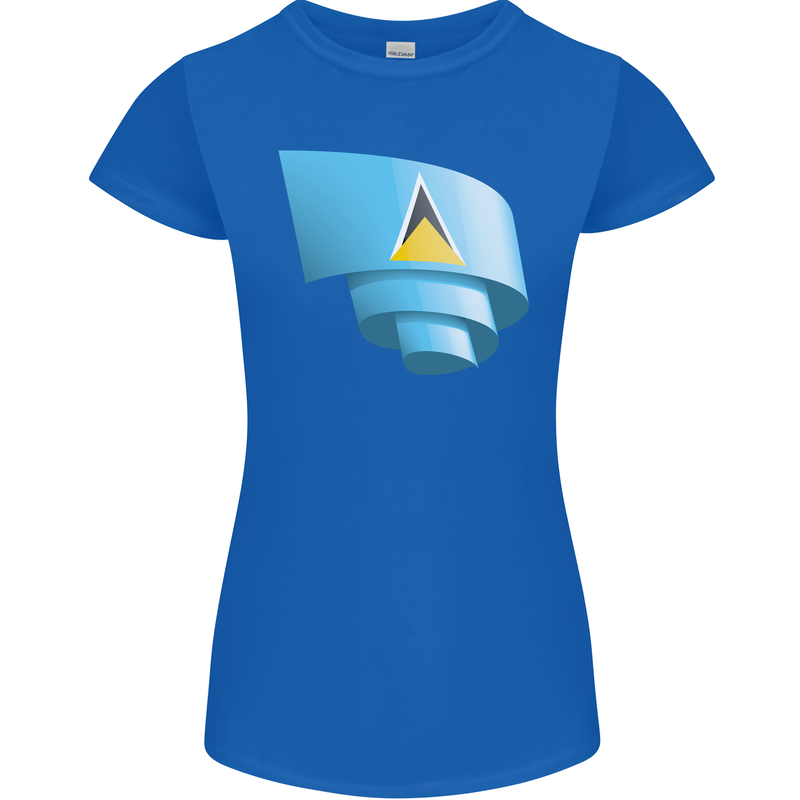 Curled Saint Lucia Flag Lucian Day Football Womens Petite Cut T-Shirt Royal Blue