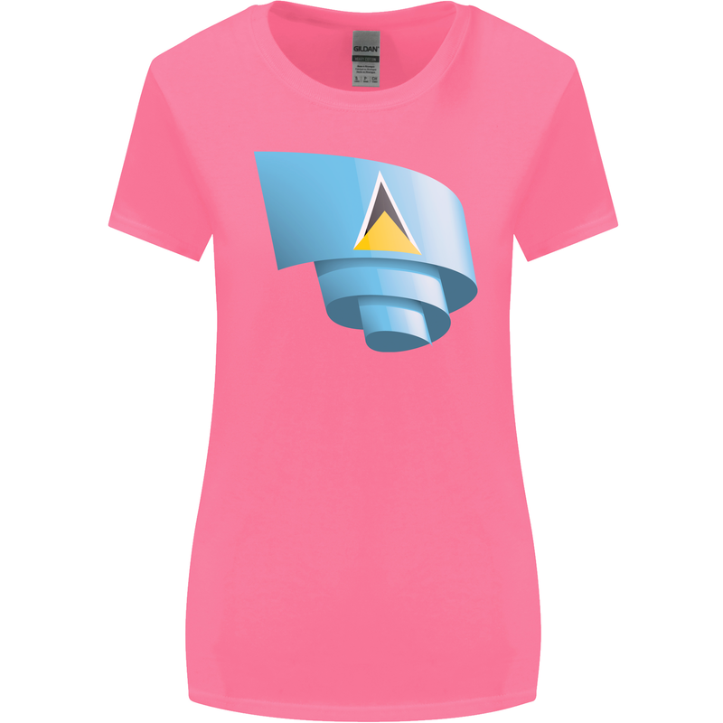 Curled Saint Lucia Flag Lucian Day Football Womens Wider Cut T-Shirt Azalea