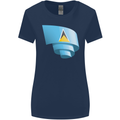 Curled Saint Lucia Flag Lucian Day Football Womens Wider Cut T-Shirt Navy Blue