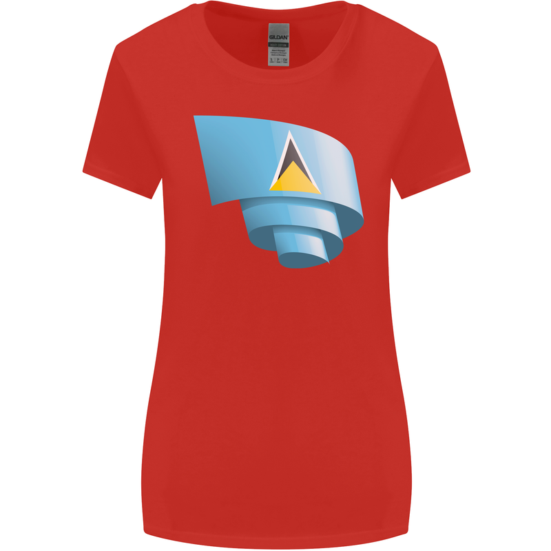 Curled Saint Lucia Flag Lucian Day Football Womens Wider Cut T-Shirt Red