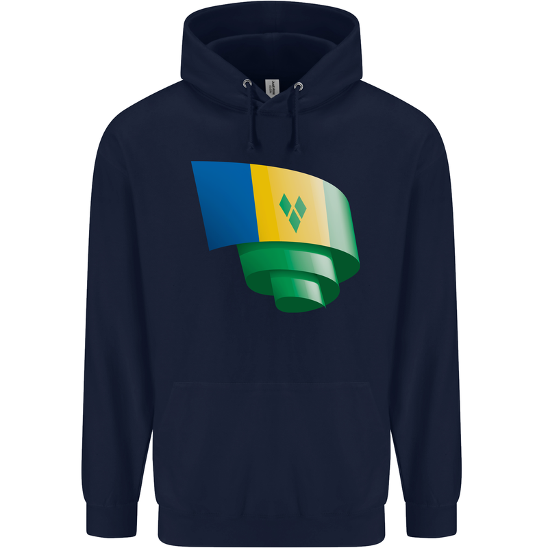 Curled Saint Vincent and Grenadines Flag Football Childrens Kids Hoodie Navy Blue